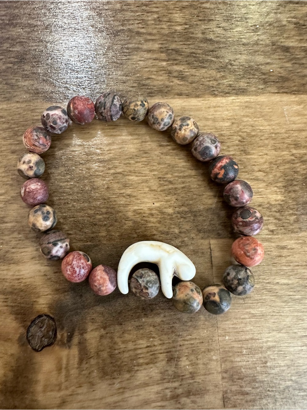 Beaded Jasper Stretch Bracelet with Sloth Charm - Multicolor
